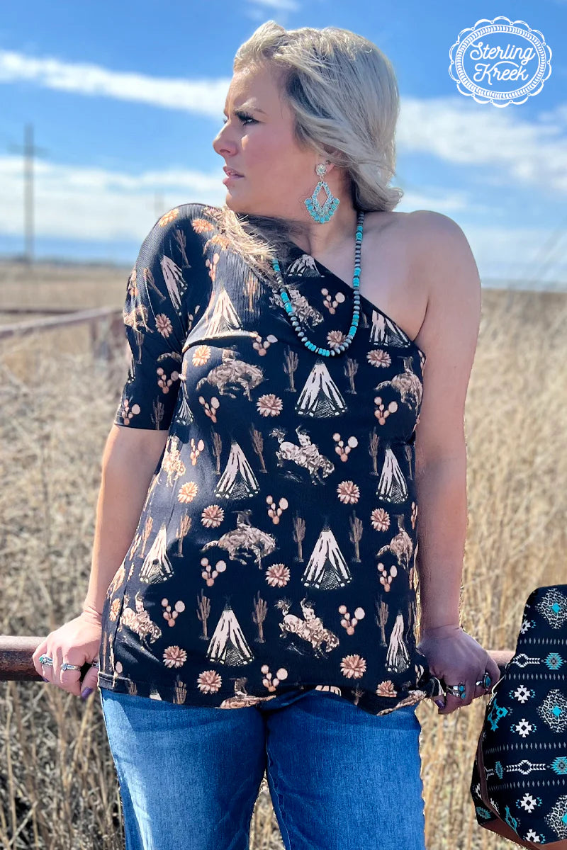 Not My First Rodeo one shoulder top (Sterling Kreek) ***ON SALE 24.99 at checkout***